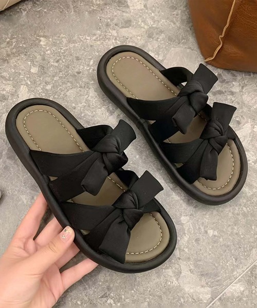 shoes365(シューズスリーシックスファイヴ)の「【shoes 365】ダブルリボンデザイン厚底サンダル (SS)(サンダル・レディース・オフホワイト/ブラック・24.5cm/24.0cm/23.5cm/23.0cm/22.5㎝/25.0cm)」の5枚目の写真