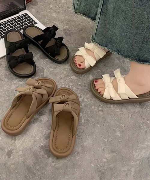 shoes365(シューズスリーシックスファイヴ)の「【shoes 365】ダブルリボンデザイン厚底サンダル (SS)(サンダル・レディース・オフホワイト/ブラック・24.5cm/24.0cm/23.5cm/23.0cm/22.5㎝/25.0cm)」の6枚目の写真