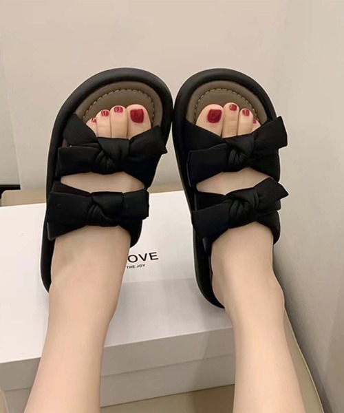 shoes365(シューズスリーシックスファイヴ)の「【shoes 365】ダブルリボンデザイン厚底サンダル (SS)(サンダル・レディース・オフホワイト/ブラック・24.5cm/24.0cm/23.5cm/23.0cm/22.5㎝/25.0cm)」の3枚目の写真