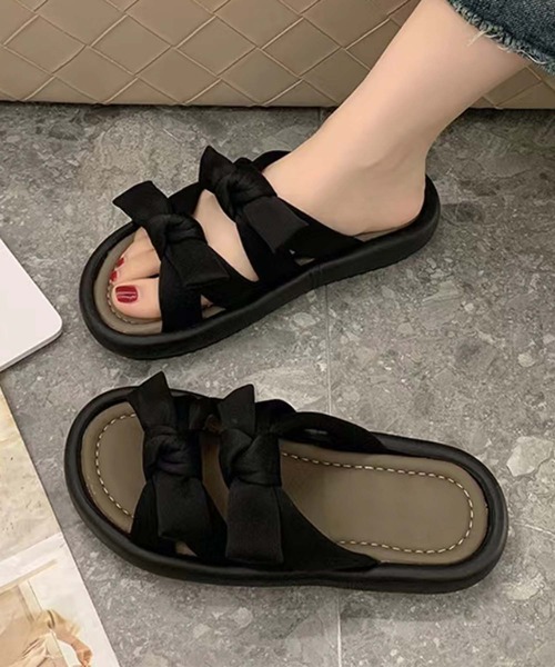 shoes365(シューズスリーシックスファイヴ)の「【shoes 365】ダブルリボンデザイン厚底サンダル (SS)(サンダル・レディース・オフホワイト/ブラック・24.5cm/24.0cm/23.5cm/23.0cm/22.5㎝/25.0cm)」の4枚目の写真