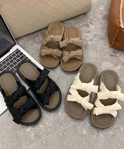 shoes365(シューズスリーシックスファイヴ)の「【shoes 365】ダブルリボンデザイン厚底サンダル (SS)(サンダル・レディース・オフホワイト/ブラック・24.5cm/24.0cm/23.5cm/23.0cm/22.5㎝/25.0cm)」の7枚目の写真