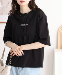 tシャツ Anna Nicola ギャザーロゴ刺繍半袖カットソー レディース セール】Anna Nicola ギャザーロゴ刺繍半袖カットソー（Tシャツ