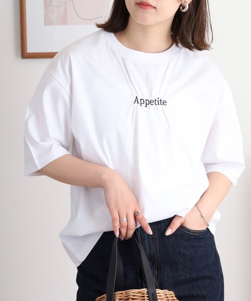 Anna Nicola(アンナニコラ)の「Anna Nicola ギャザーロゴ刺繍半袖カットソー(Tシャツ/カットソー・レディース・グリーン/ブラック/オフホワイト・38)」の10枚目の写真