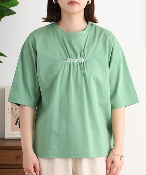 Anna Nicola(アンナニコラ)の「Anna Nicola ギャザーロゴ刺繍半袖カットソー(Tシャツ/カットソー・レディース・グリーン/ブラック/オフホワイト・38)」の21枚目の写真
