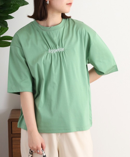 Anna Nicola(アンナニコラ)の「Anna Nicola ギャザーロゴ刺繍半袖カットソー(Tシャツ/カットソー・レディース・グリーン/ブラック/オフホワイト・38)」の19枚目の写真