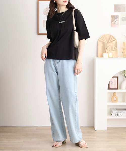Anna Nicola(アンナニコラ)の「Anna Nicola ギャザーロゴ刺繍半袖カットソー(Tシャツ/カットソー・レディース・グリーン/ブラック/オフホワイト・38)」の16枚目の写真