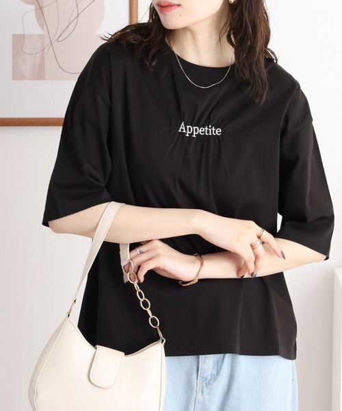 Anna Nicola(アンナニコラ)の「Anna Nicola ギャザーロゴ刺繍半袖カットソー(Tシャツ/カットソー・レディース・グリーン/ブラック/オフホワイト・38)」の14枚目の写真