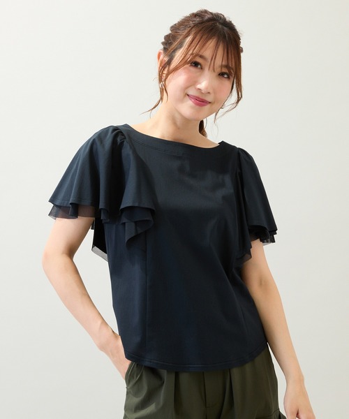 Rose Tiara（ローズティアラ）の「【手洗い可】フリル袖カットソー（Tシャツ/カットソー・レディース・ネイビー/ピンク/グリーン・38/42）」の3枚目の写真