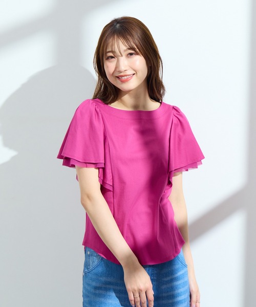 Rose Tiara（ローズティアラ）の「【手洗い可】フリル袖カットソー（Tシャツ/カットソー・レディース・ネイビー/ピンク/グリーン・38/42）」の4枚目の写真