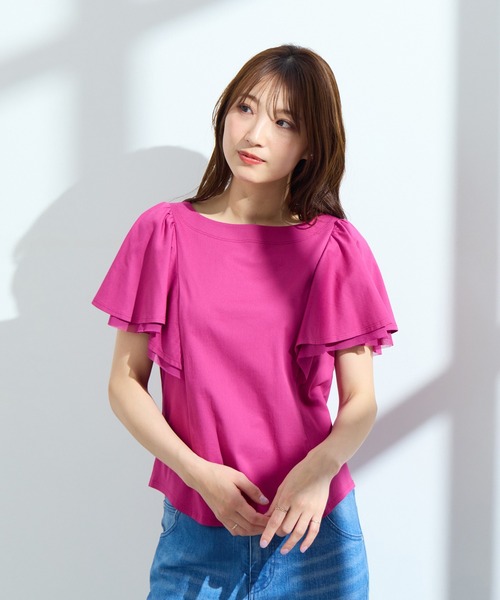 Rose Tiara（ローズティアラ）の「【手洗い可】フリル袖カットソー（Tシャツ/カットソー・レディース・ネイビー/ピンク/グリーン・38/42）」の5枚目の写真