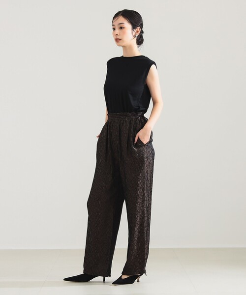 新品TICCAティッカ ジャガードニットワイドパンツ ブラウンストライプ TICCA｜《手洗い可》ニットジャガードストライプパンツ