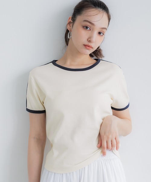 coca(coca)(コカ)の「スムースコンパクトリンガーTシャツ(Tシャツ/カットソー・レディース・アイボリー/ブラック/グリーン/ライトグレー・S/L/M)」の1枚目の写真