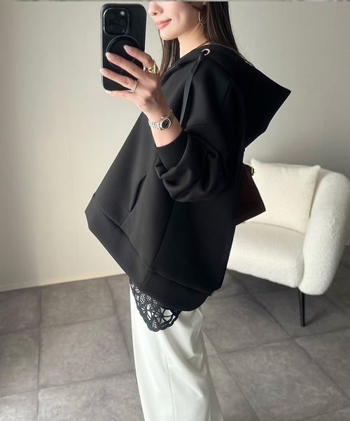 Emma Taylor(エマテイラー)の「【抜け感!】ダンボールフロント2wayフーディ―(スウェット・レディース・ピンク系/ブラック/ライトベージュ/MD.Gray/ネイビー/シルバー系/モカ・FREE)」の12枚目の写真