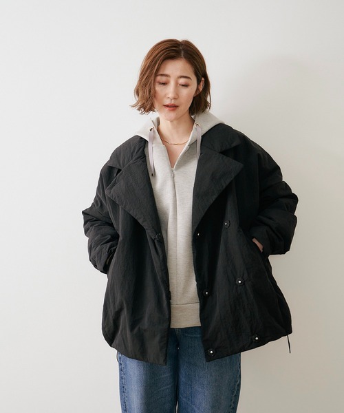Emma Taylor(エマテイラー)の「【抜け感!】ダンボールフロント2wayフーディ―(スウェット・レディース・ピンク系/ブラック/ライトベージュ/MD.Gray/ネイビー/シルバー系/モカ・FREE)」の14枚目の写真
