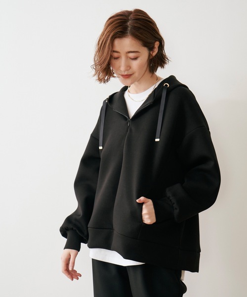 Emma Taylor(エマテイラー)の「【抜け感!】ダンボールフロント2wayフーディ―(スウェット・レディース・ピンク系/ブラック/ライトベージュ/MD.Gray/ネイビー/シルバー系/モカ・FREE)」の13枚目の写真
