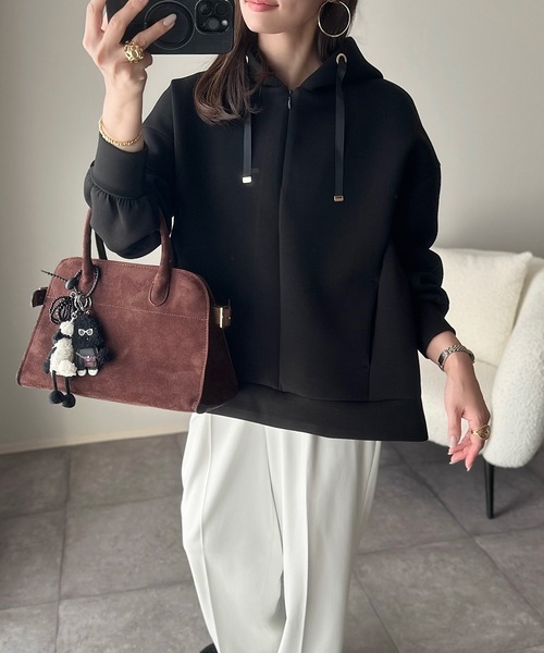 Emma Taylor(エマテイラー)の「【抜け感!】ダンボールフロント2wayフーディ―(スウェット・レディース・ピンク系/ブラック/ライトベージュ/MD.Gray/ネイビー/シルバー系/モカ・FREE)」の8枚目の写真