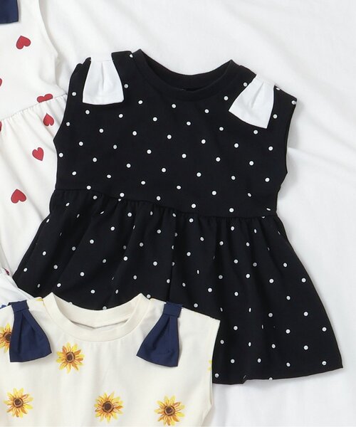 apres les cours（アプレレクール）の「【接触冷感/ジュニア対応】肩リボンペプラムTシャツ（Tシャツ/カットソー・キッズ・レッド/ドット/ブルー/イエロー・120/110/100/90/140/130/80）」の4枚目の写真