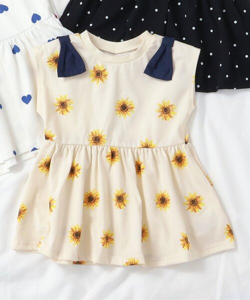 apres les cours（アプレレクール）の「【接触冷感/ジュニア対応】肩リボンペプラムTシャツ（Tシャツ/カットソー・キッズ・レッド/ドット/ブルー/イエロー・120/110/100/90/140/130/80）」の2枚目の写真