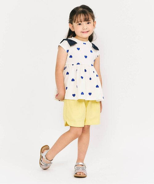 apres les cours（アプレレクール）の「【接触冷感/ジュニア対応】肩リボンペプラムTシャツ（Tシャツ/カットソー・キッズ・レッド/ドット/ブルー/イエロー・120/110/100/90/140/130/80）」の5枚目の写真