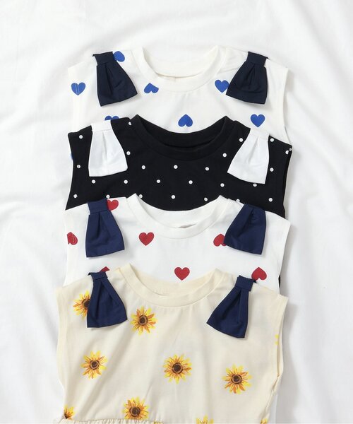 apres les cours（アプレレクール）の「【接触冷感/ジュニア対応】肩リボンペプラムTシャツ（Tシャツ/カットソー・キッズ・レッド/ドット/ブルー/イエロー・120/110/100/90/140/130/80）」の9枚目の写真