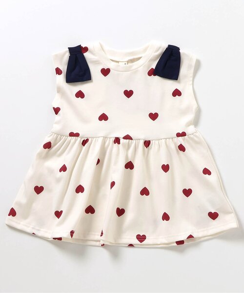 apres les cours（アプレレクール）の「【接触冷感/ジュニア対応】肩リボンペプラムTシャツ（Tシャツ/カットソー・キッズ・レッド/ドット/ブルー/イエロー・120/110/100/90/140/130/80）」の3枚目の写真