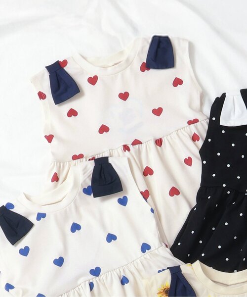 apres les cours（アプレレクール）の「【接触冷感/ジュニア対応】肩リボンペプラムTシャツ（Tシャツ/カットソー・キッズ・レッド/ドット/ブルー/イエロー・120/110/100/90/140/130/80）」の21枚目の写真