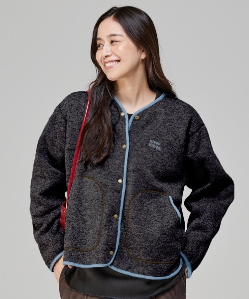 KRIFF MAYER Lady's Collection（クリフメイヤーレディースコレクション）の「ニットフリースカーデ（カーディガン/ボレロ・レディース・カラフル/チャコール/ネイビー/グレー/オリーブ/ブラック・MEDIUM/LARGE）」の3枚目の写真