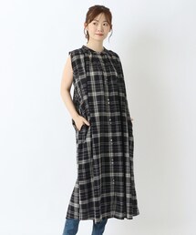 コットン先染めチェック柄ノースリーブワンピース