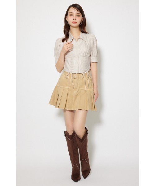 rienda（リエンダ）の「プリーツデニムスコートショートパンツ 秋服（スカート・レディース・ベージュ/ブルー・X-SMALL/SMALL/MEDIUM）」の11枚目の写真
