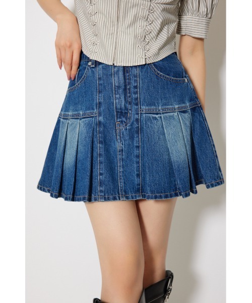 rienda（リエンダ）の「プリーツデニムスコートショートパンツ 秋服（スカート・レディース・ベージュ/ブルー・X-SMALL/SMALL/MEDIUM）」の5枚目の写真
