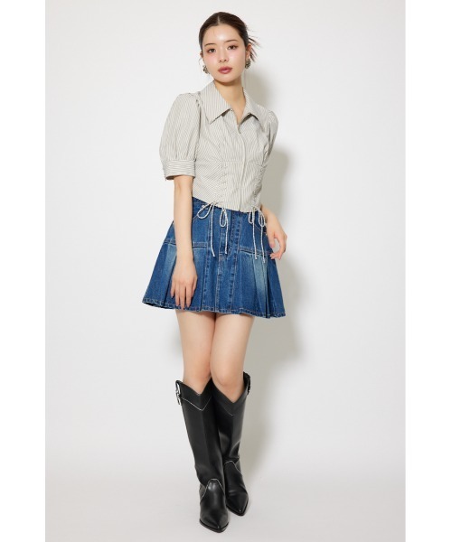 rienda（リエンダ）の「プリーツデニムスコートショートパンツ 秋服（スカート・レディース・ベージュ/ブルー・X-SMALL/SMALL/MEDIUM）」の6枚目の写真