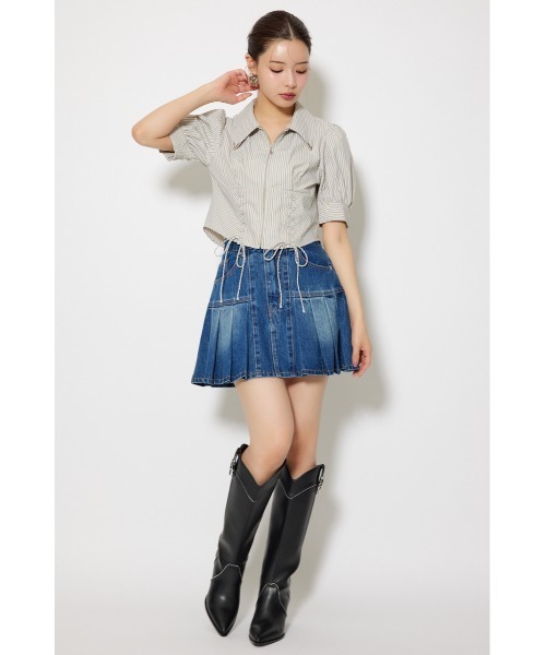 rienda（リエンダ）の「プリーツデニムスコートショートパンツ 秋服（スカート・レディース・ベージュ/ブルー・X-SMALL/SMALL/MEDIUM）」の7枚目の写真