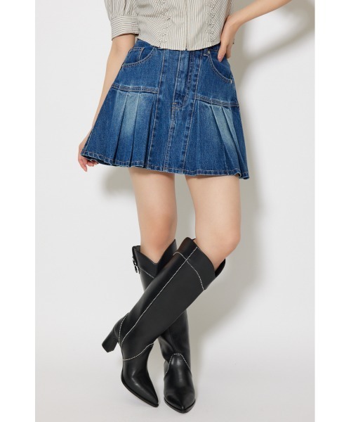 rienda（リエンダ）の「プリーツデニムスコートショートパンツ 秋服（スカート・レディース・ベージュ/ブルー・X-SMALL/SMALL/MEDIUM）」の8枚目の写真