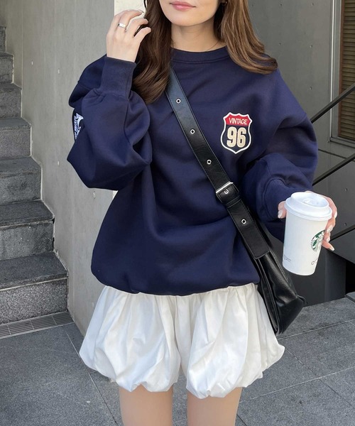 nelliy.（ネルリー）の「オーバーサイズワッペンスウェット（スウェット・レディース・ネイビー/グレー・FREE）」の15枚目の写真