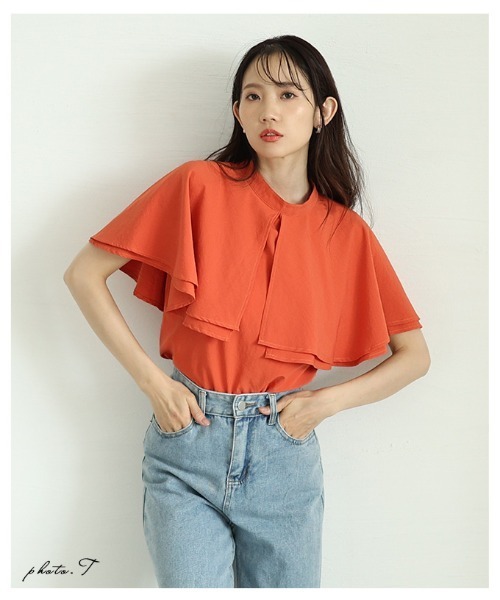 Sawa a la mode（サワアラモード）の「ケープブラウス（シャツ/ブラウス・レディース・ブラック/オフホワイト/オレンジ・FREE）」の6枚目の写真