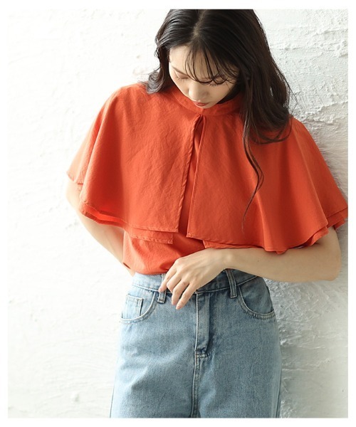 Sawa a la mode（サワアラモード）の「ケープブラウス（シャツ/ブラウス・レディース・ブラック/オフホワイト/オレンジ・FREE）」の8枚目の写真