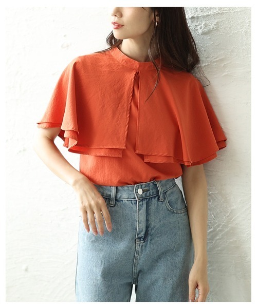 Sawa a la mode（サワアラモード）の「ケープブラウス（シャツ/ブラウス・レディース・ブラック/オフホワイト/オレンジ・FREE）」の9枚目の写真