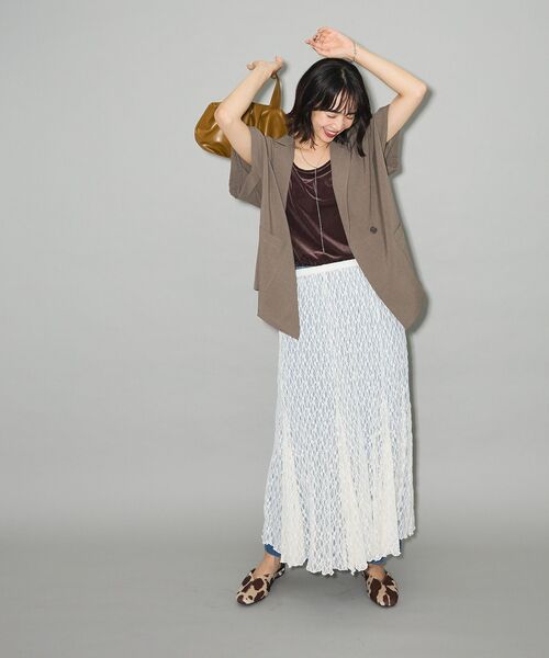 Green Parks(グリーンパークス)の「2WAYパネル切り替えレースフレアスカート(スカート・レディース・アイボリー/ブラック/ネイビー・FREE)」の4枚目の写真