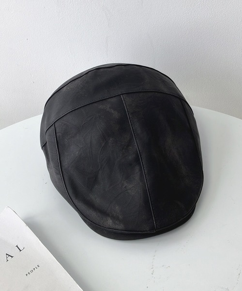 アニエスベー ビンテージ レザー ハンチング ベレー帽 帽子 ブラック