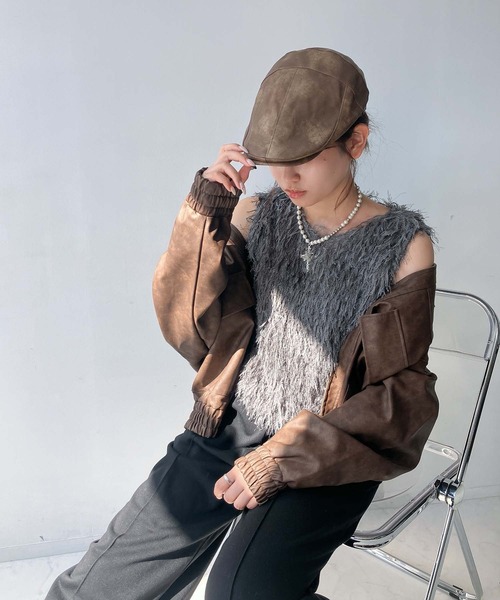 AS KNOW AS plus(アズノゥアズプラス)の「ビンテージレザー風ハンチング(ハンチング/ベレー帽・レディース・ブラック/ブラウン・FREE)」の15枚目の写真