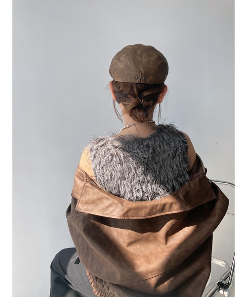 AS KNOW AS plus(アズノゥアズプラス)の「ビンテージレザー風ハンチング(ハンチング/ベレー帽・レディース・ブラック/ブラウン・FREE)」の16枚目の写真