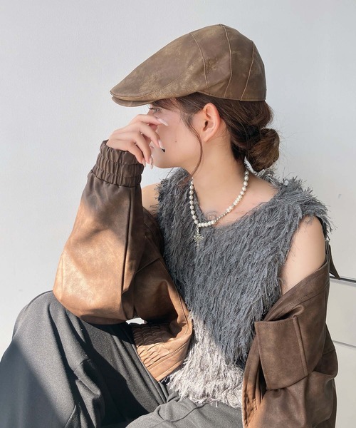 AS KNOW AS plus(アズノゥアズプラス)の「ビンテージレザー風ハンチング(ハンチング/ベレー帽・レディース・ブラック/ブラウン・FREE)」の12枚目の写真