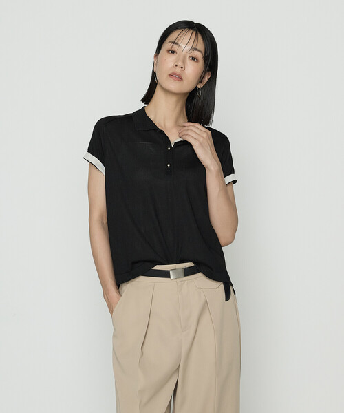 COMME CA（コムサ）の「シルキー天竺ニット ポロニットプルオーバー（ニット/セーター・レディース・キナリ/ブラック・9号）」の6枚目の写真