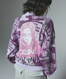 X-girl(GbNXK[)COLLAGE GRAPHIC JACQUARD KNIT CARDIGAN(J[fBK/{)