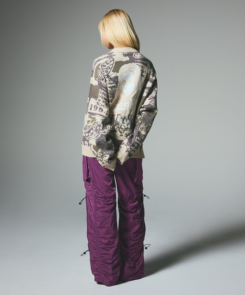 X-girl（エックスガール）の「COLLAGE GRAPHIC JACQUARD KNIT CARDIGAN（カーディガン/ボレロ・レディース・オリーブ/パープル・ONE SIZE）」の11枚目の写真