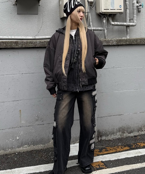 Figments（フィグメンツ）の「フェードボンバージャケット（ブルゾン・レディース・ブラック/グレー・LARGE/X-LARGE）」の10枚目の写真