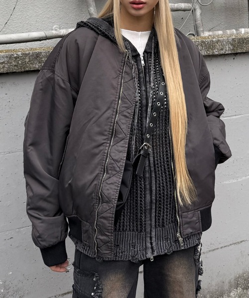 Figments（フィグメンツ）の「フェードボンバージャケット（ブルゾン・レディース・ブラック/グレー・LARGE/X-LARGE）」の12枚目の写真