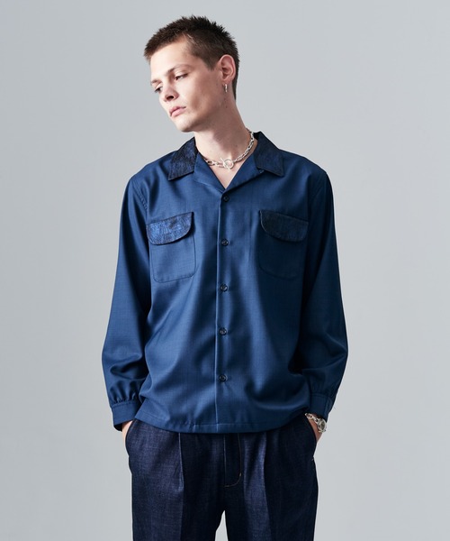 glamb（グラム）の「Blue Noise Open Collar Shirt / ブルーノイズオープンカラーシャツ（シャツ/ブラウス・メンズ・ホワイト/ネイビー・S/M/L）」の2枚目の写真