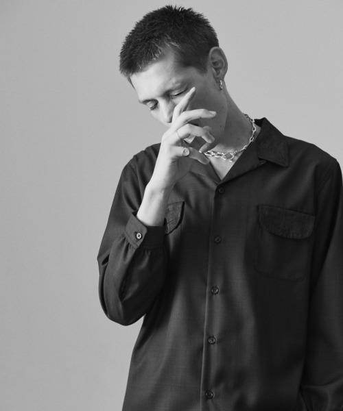 glamb（グラム）の「Blue Noise Open Collar Shirt / ブルーノイズオープンカラーシャツ（シャツ/ブラウス・メンズ・ホワイト/ネイビー・S/M/L）」の12枚目の写真