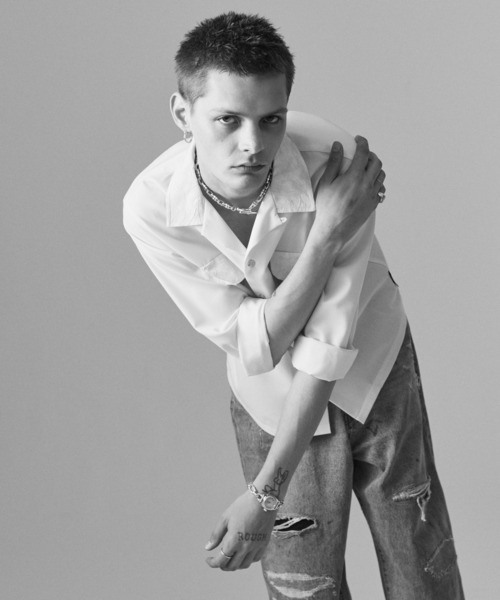 glamb（グラム）の「Blue Noise Open Collar Shirt / ブルーノイズオープンカラーシャツ（シャツ/ブラウス・メンズ・ホワイト/ネイビー・S/M/L）」の9枚目の写真